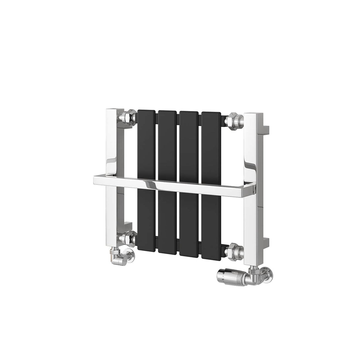 Chrome Black / 400 x 490 mm Reina Ashen Designer Vertical Heated Steel Towel Rail Radiator