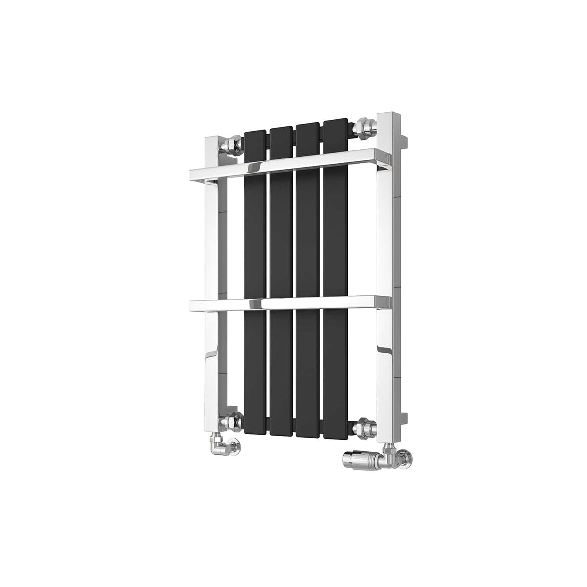 Chrome Black / 700 x 490 mm Reina Ashen Designer Vertical Heated Steel Towel Rail Radiator