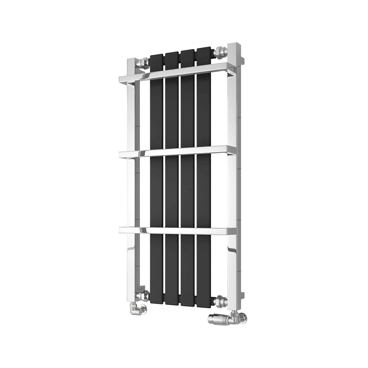 Chrome Black / 1000 x 490 mm Reina Ashen Designer Vertical Heated Steel Towel Rail Radiator