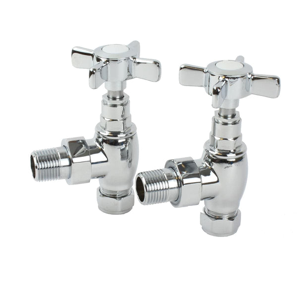 Reina Bronte Angled Chrome Towel Rail Radiator Traditional Valve Pair