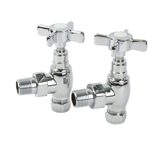 Reina Bronte Angled Chrome Towel Rail Radiator Traditional Valve Pair