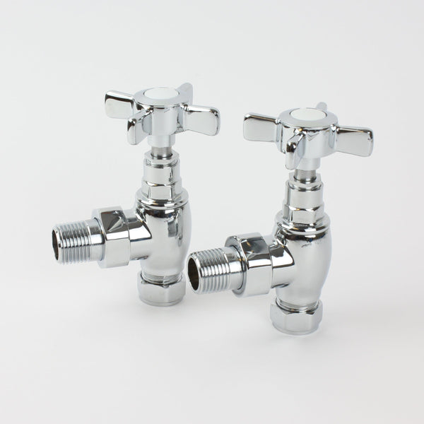 Reina Bronte Angled Chrome Towel Rail Radiator Traditional Valve Pair
