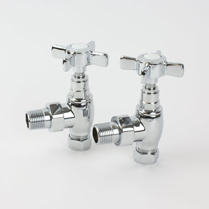 Reina Bronte Angled Chrome Towel Rail Radiator Traditional Valve Pair