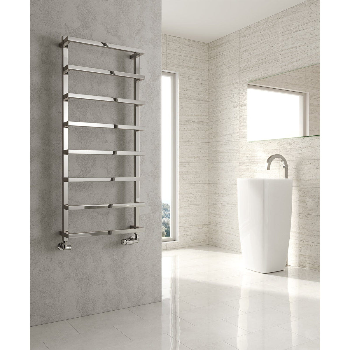 Reina Glora Vertical Designer Chrome Heated Towel Rail Steel Radiator
