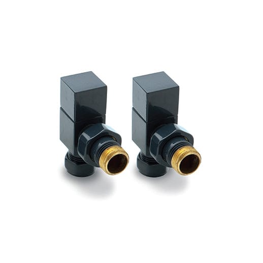 Reina Loge Square Angled Antracite Towel Rail Radiator Valve Pair