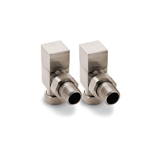 Reina Loge Square Angled Brushed Towel Rail Radiator Valve Pair