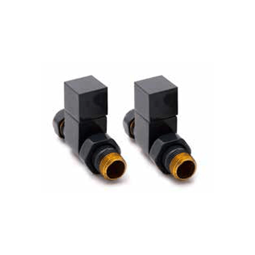 Reina Loge Square Straight Antracite Towel Rail Radiator Valve Pair