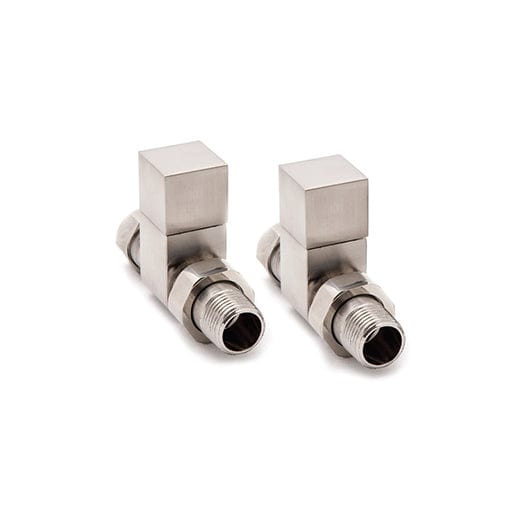 Reina Loge Square Straight Brushed Towel Rail Radiator Valve Pair