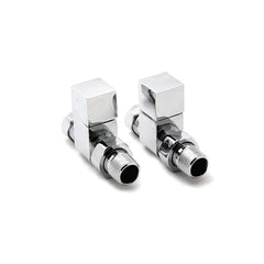 Reina Loge Square Straight Chrome Towel Rail Radiator Valve Pair