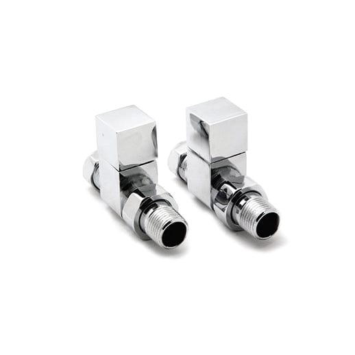Reina Loge Square Straight Chrome Towel Rail Radiator Valve Pair