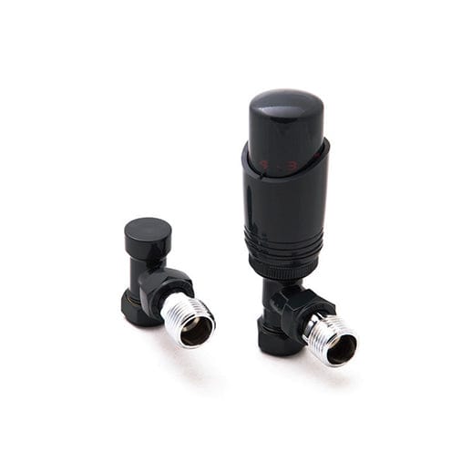 Reina Modal TRV Angled Valve Anthracite For Heated Towel Rail Radiator With Lockshield