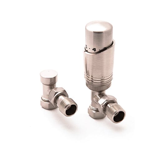Reina Modal TRV Angled Valve Brushed For Heated Towel Rail Radiator With Lockshield