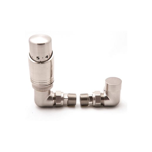 Reina Modal TRV Corner Valve Brushed For Heated Towel Rail Radiator With Lockshield