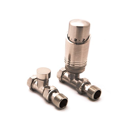 Reina Modal TRV Straight Valve Brushed For Heated Towel Rail Radiator With Lockshield