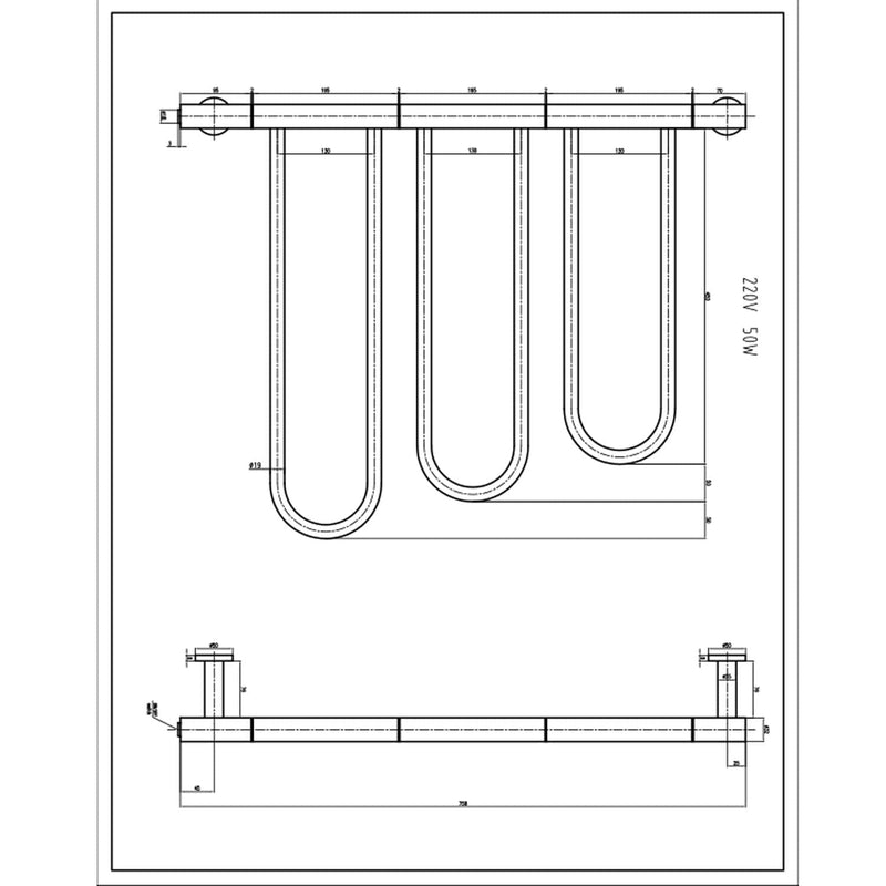 750 x 550 mm Reina Orne Dry Electric Polished Heated Designer Radiator
