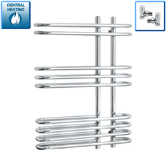 With Angled Valve Salina 600 x 800 Designer Heated Chrome Towel Radiator