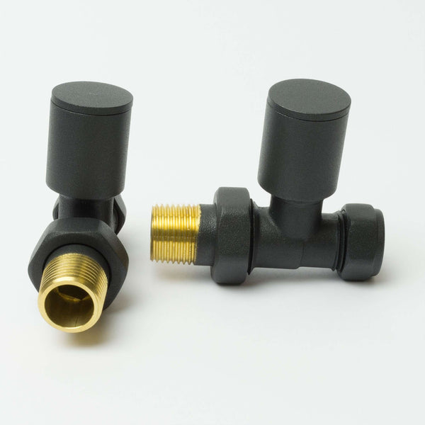 Straight Anthracite Towel Rail Radiator Valve in Pair