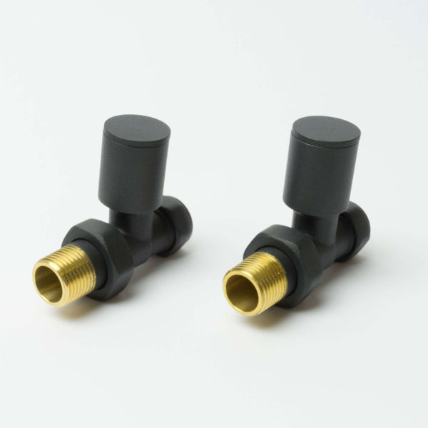 Straight Anthracite Towel Rail Radiator Valve in Pair