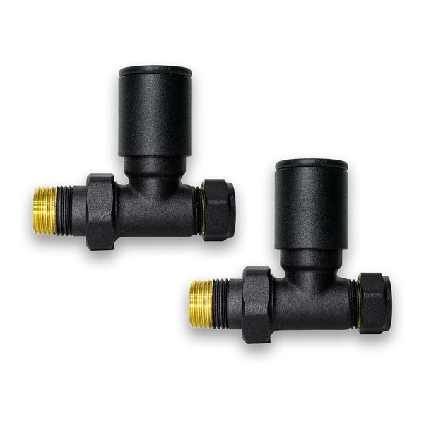 Straight Matt BLACK for Heated Towel Rail Radiator Valves in Pair
