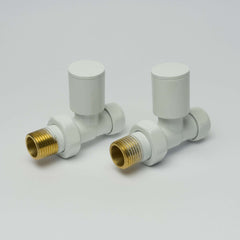 Straight White Towel Rail Radiator Valve in Pair
