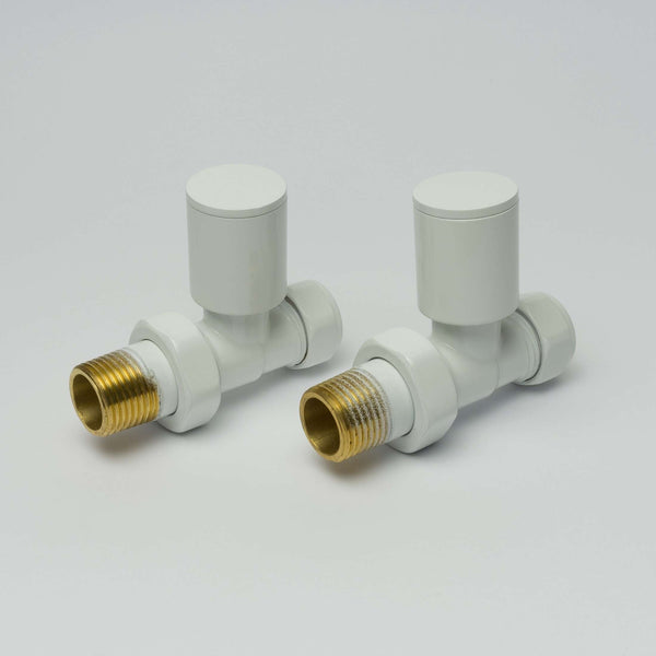 Straight White Towel Rail Radiator Valve in Pair
