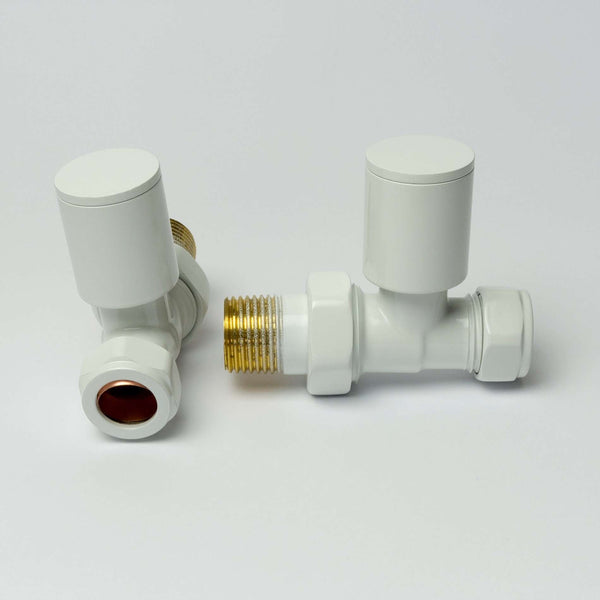 Straight White Towel Rail Radiator Valve in Pair
