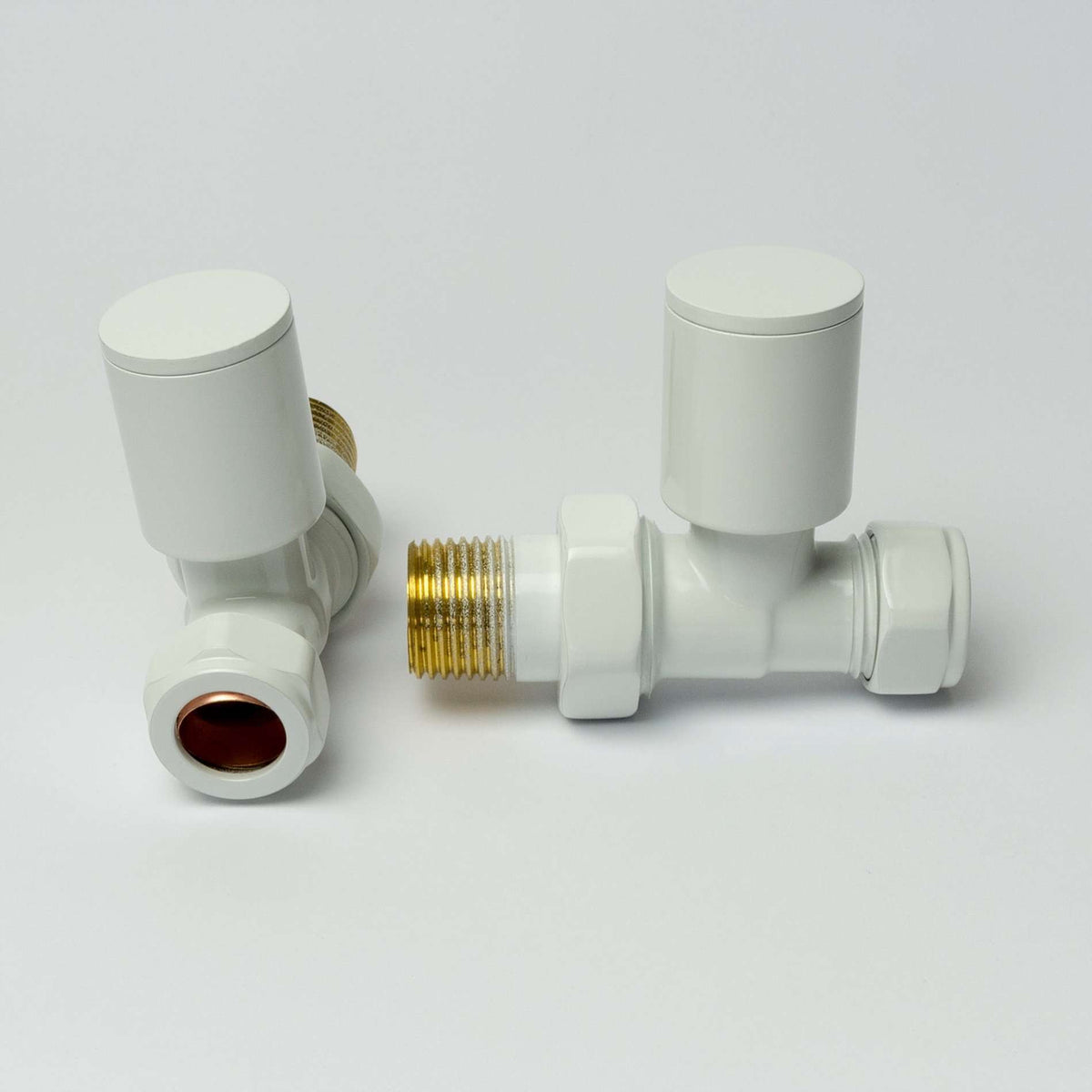 Straight White Towel Rail Radiator Valve in Pair
