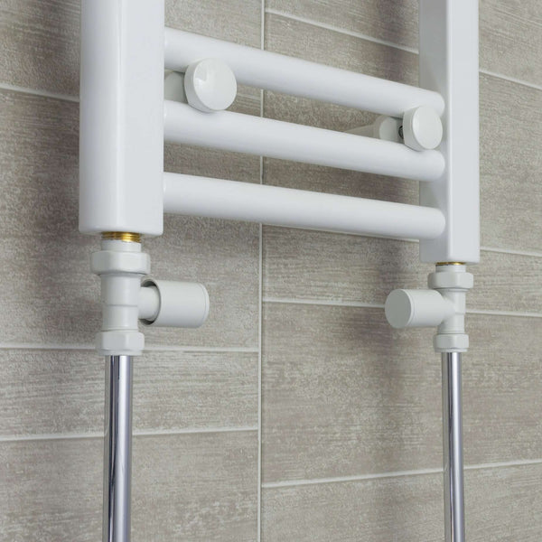 Straight White Towel Rail Radiator Valve in Pair