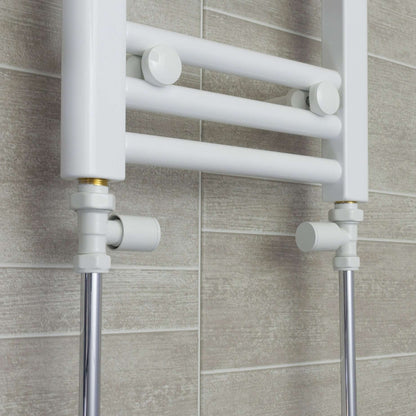 Straight White Towel Rail Radiator Valve in Pair