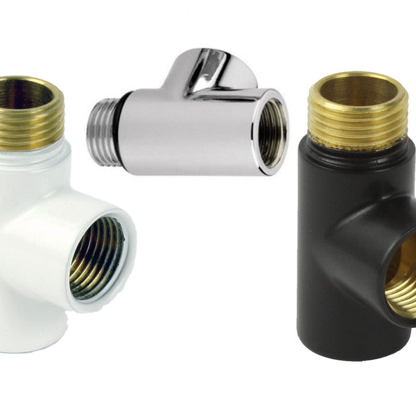 Towel Radiator T-Piece Dual Fuel Adaptor Chrome-White-Black