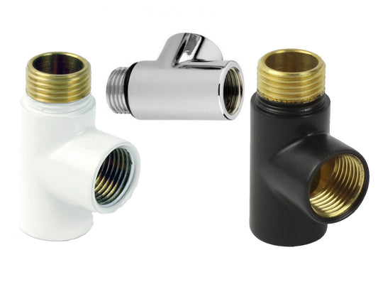 Towel Radiator T-Piece Dual Fuel Adaptor Chrome-White-Black
